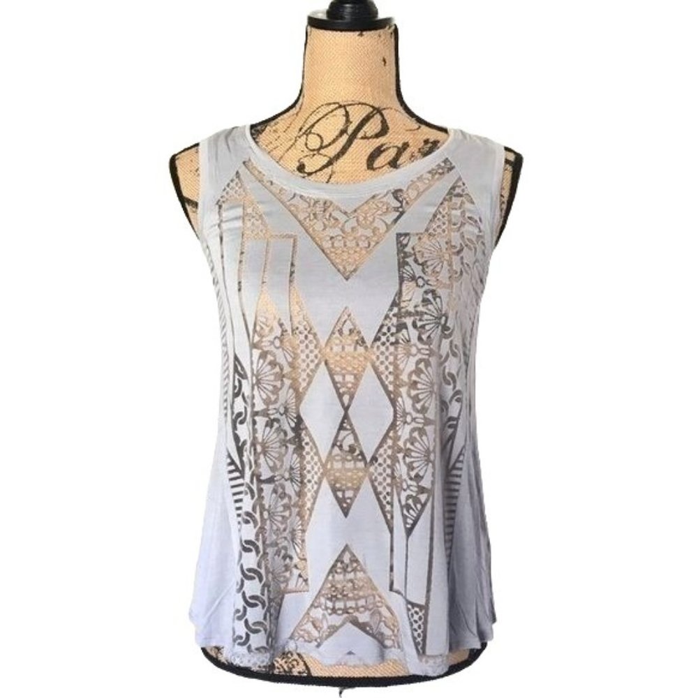 Xhilaration Tank Top Cami grey Geometric mesh cut out design Sleeveless XS
